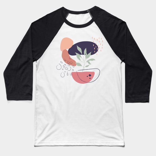 Abstract shapes and leaves digital design Baseball T-Shirt by My Black Dreams